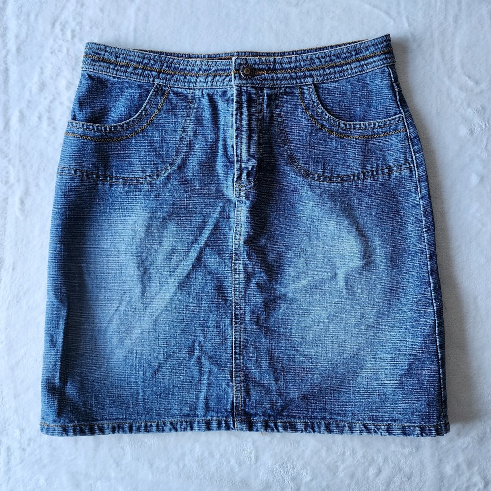 Y2K Nevada Denim Skirt Womens 3 4 30"W‎ Blue Faded Mini Western Cowgirl Country
